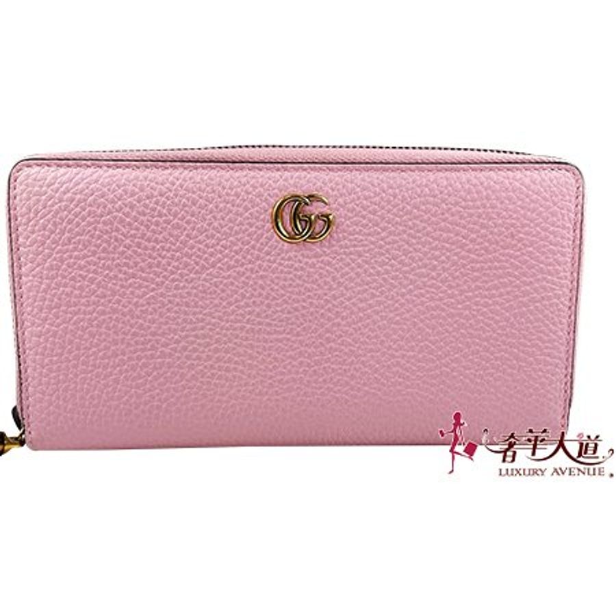 *奢華大道國際精品＊【G1810】GUCCI 粉色牛皮竹節ㄇ字拉鍊長夾 739499-0