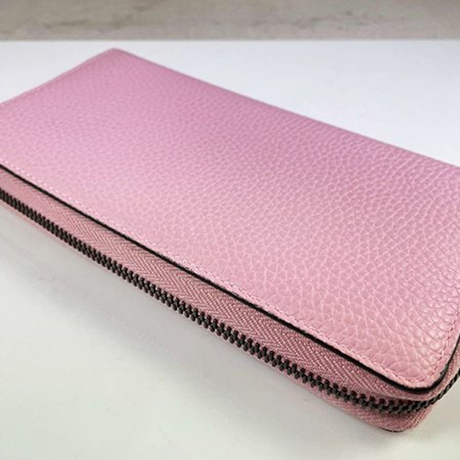 *奢華大道國際精品＊【G1810】GUCCI 粉色牛皮竹節ㄇ字拉鍊長夾 739499-3