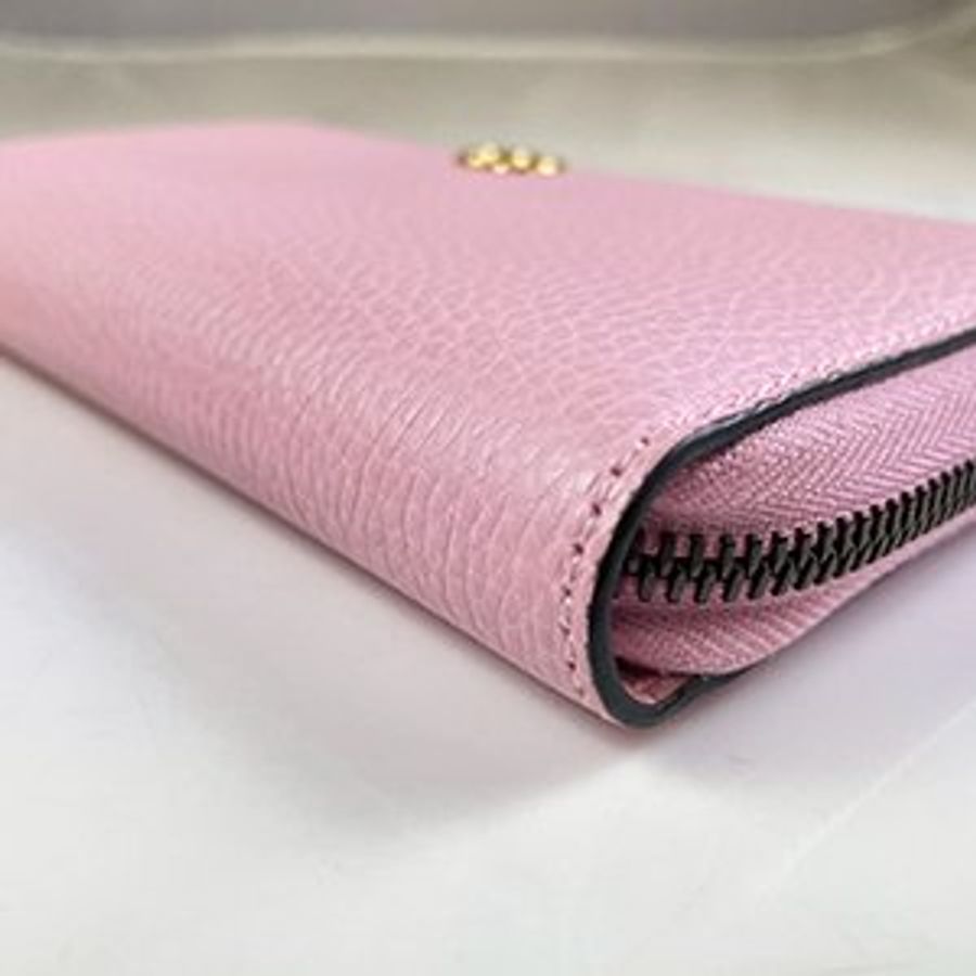 *奢華大道國際精品＊【G1810】GUCCI 粉色牛皮竹節ㄇ字拉鍊長夾 739499-5