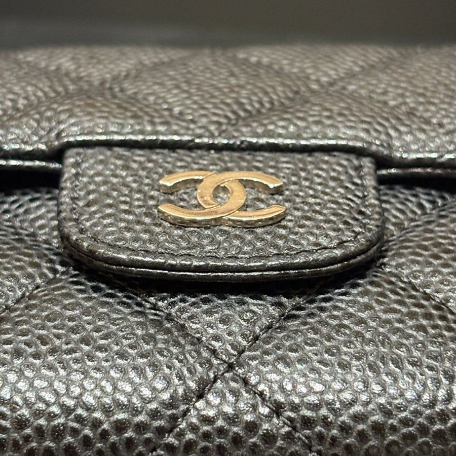 【現貨|實用經典】Chanel CF 三折長夾|魚子醬牛皮 × 銀釦|19開|香奈兒經典黑色皮夾|百搭三折設計|保卡盒裝完整-13