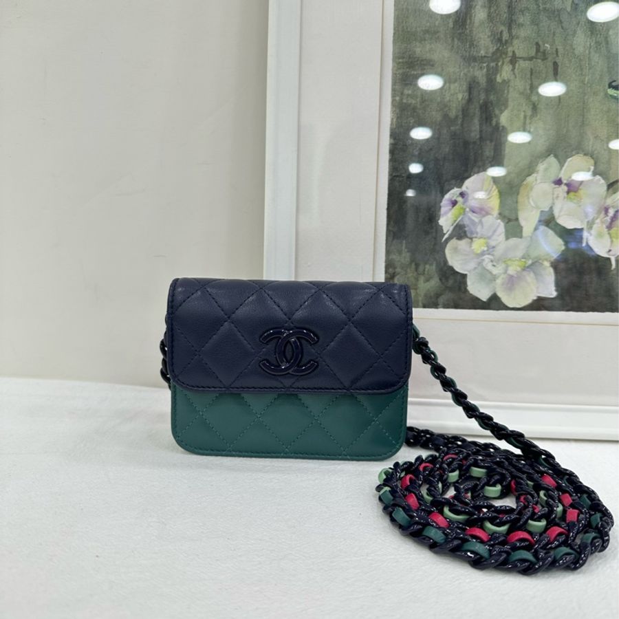 Chanel 香奈兒 23p 拼色小卡包 可以斜背 新版鐳射-2
