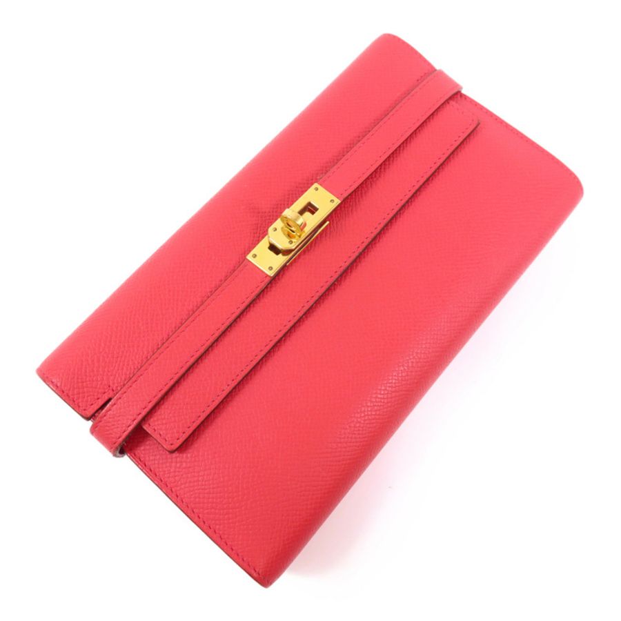 HERMES Epsom皮革Kelly Long Wallet金扣長錢包Rose De Coeur-2