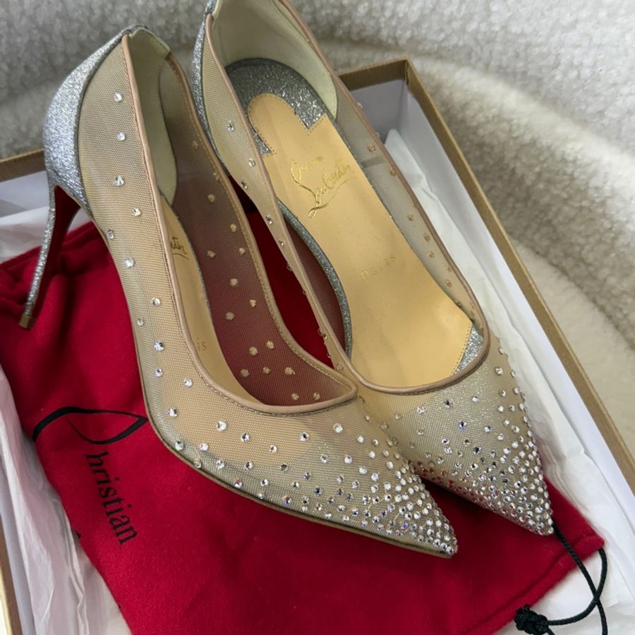 全新 Christian louboutin CL 红底鞋水鑽高跟鞋 37.5碼-0