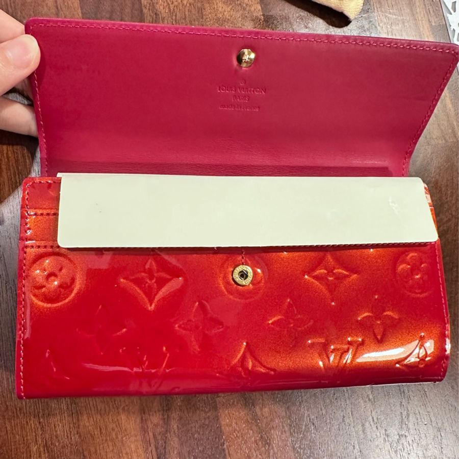 lv 路易威登 橘紅色漆皮長夾-5