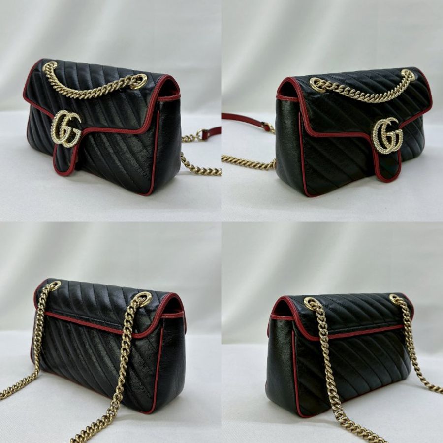 GUCCI Marmont黑紅皮革翻蓋鏈包-2