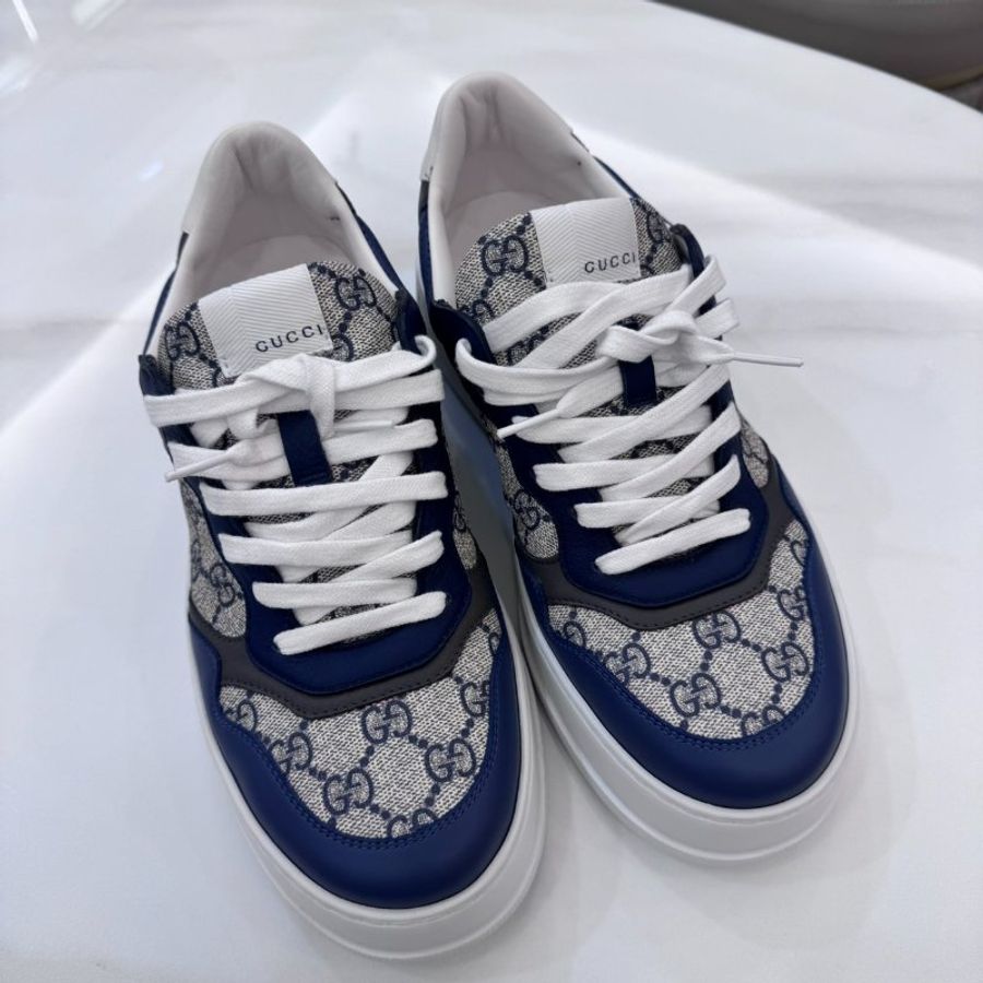 *SHIHNA名牌精品* Gucci GG Supreme帆布拼接 藍色板鞋 7 僅試穿-1