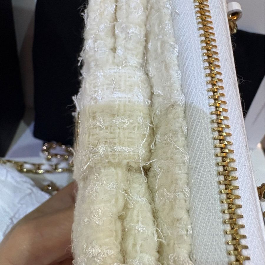 香奈兒 -全新-金鍊卡夾珍珠羊毛tweed clutch with Chain CD0122 --3