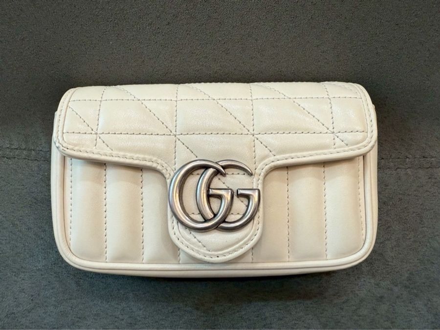 二手正品 Gucci marmont super Mini 16cm 翻蓋鏈包 白色-1