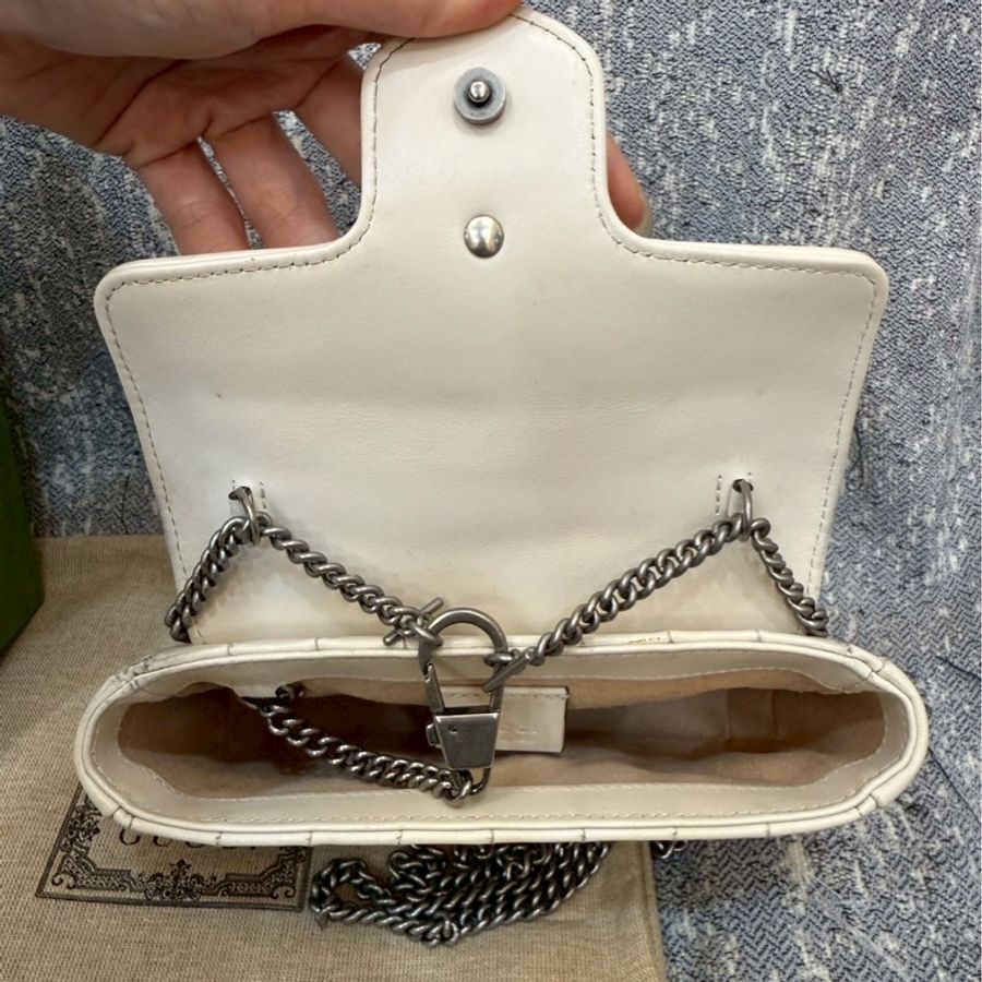 二手正品 Gucci marmont super Mini 16cm 翻蓋鏈包 白色-13