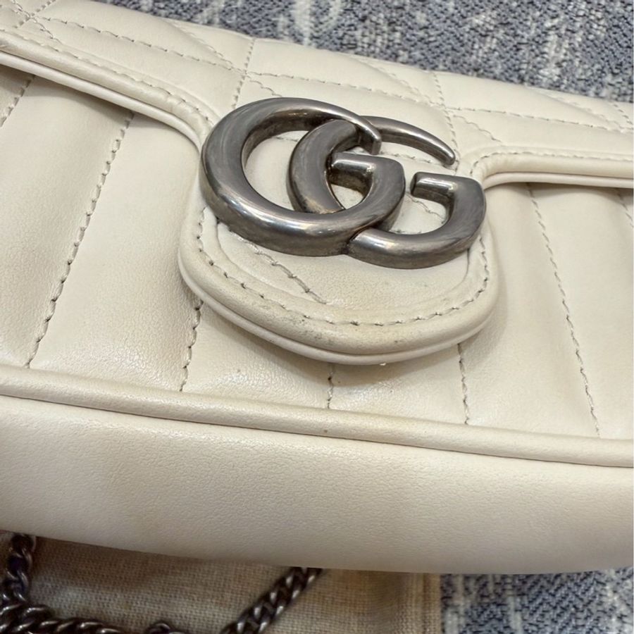 二手正品 Gucci marmont super Mini 16cm 翻蓋鏈包 白色-25