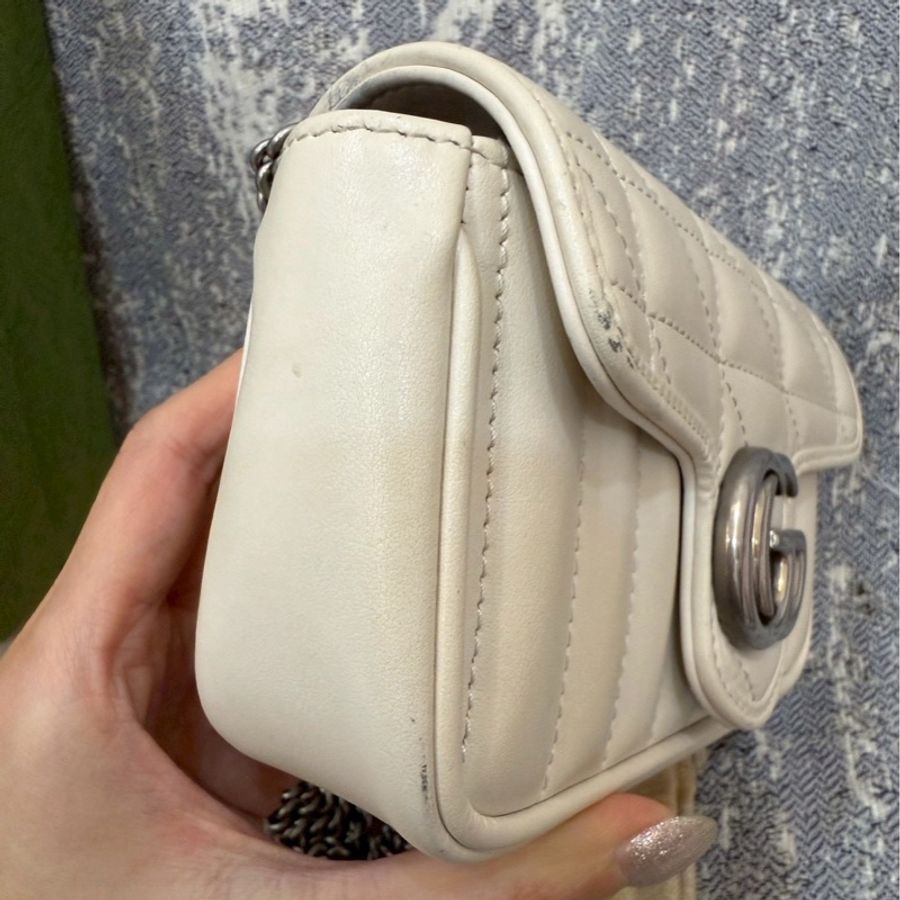 二手正品 Gucci marmont super Mini 16cm 翻蓋鏈包 白色-26
