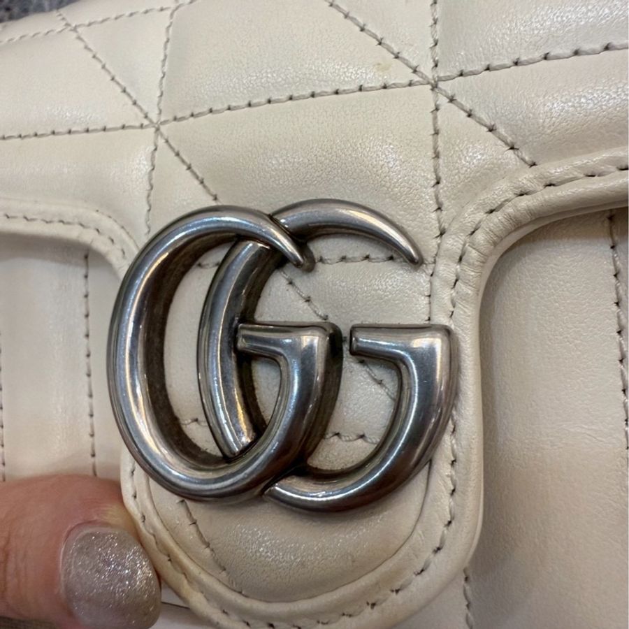 二手正品 Gucci marmont super Mini 16cm 翻蓋鏈包 白色-31