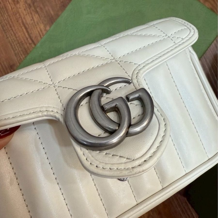 二手正品 Gucci marmont super Mini 16cm 翻蓋鏈包 白色-14