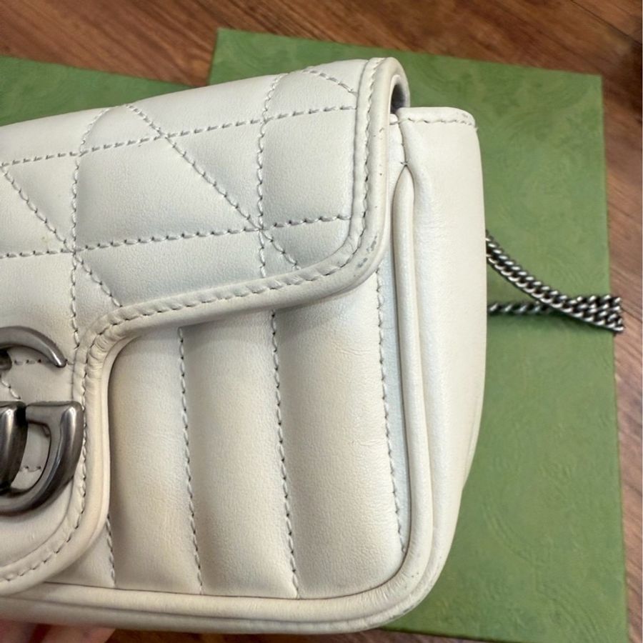 二手正品 Gucci marmont super Mini 16cm 翻蓋鏈包 白色-15