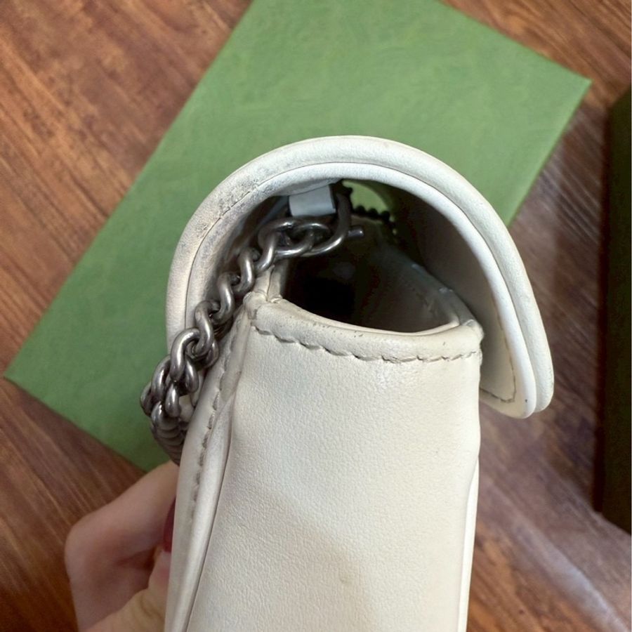 二手正品 Gucci marmont super Mini 16cm 翻蓋鏈包 白色-18