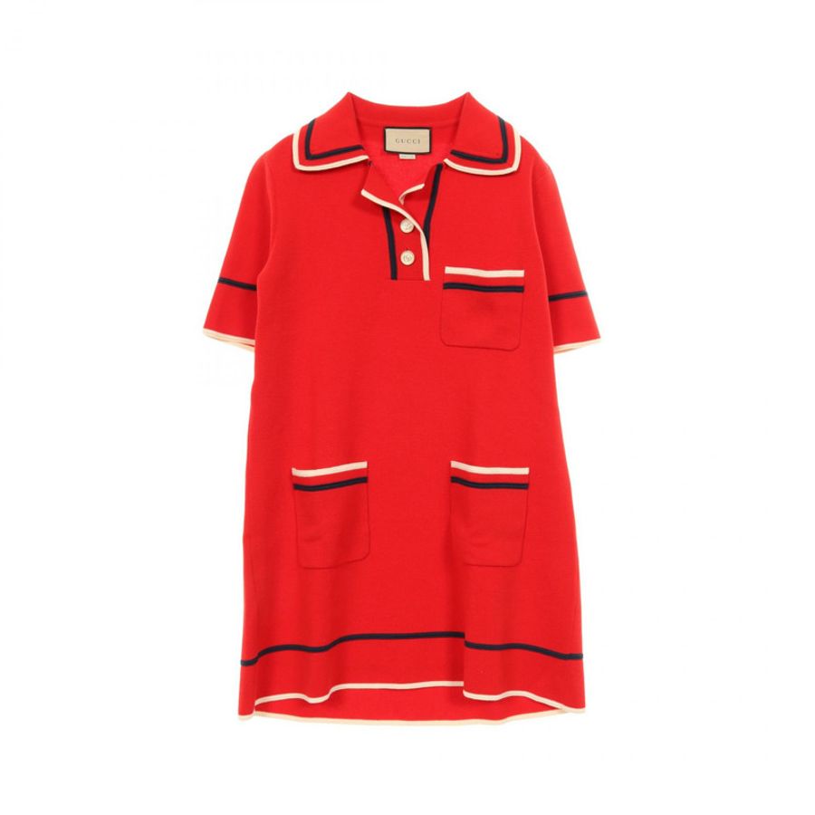 GUCCI 紅色 Polo 洋裝 #S 短袖棉絲混紡 二手女裝-0