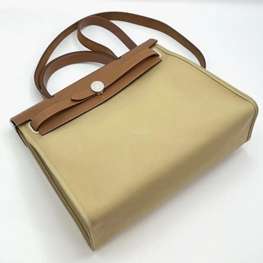 HERMES 帆布拼皮herbag31子母手提斜背包 31*25*11 98新配件塵袋鎖鑰匙-1