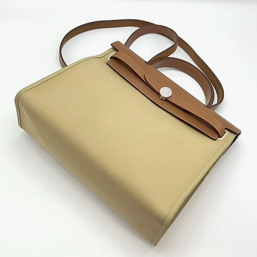 HERMES 帆布拼皮herbag31子母手提斜背包 31*25*11 98新配件塵袋鎖鑰匙-2