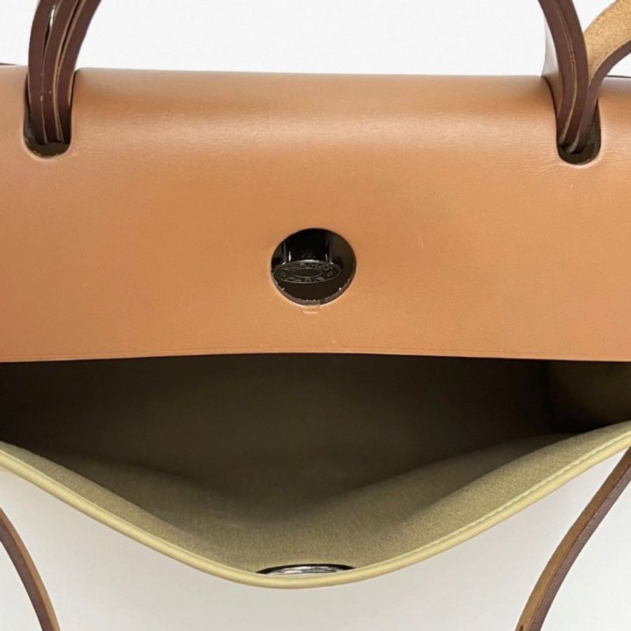 HERMES 帆布拼皮herbag31子母手提斜背包 31*25*11 98新配件塵袋鎖鑰匙-5