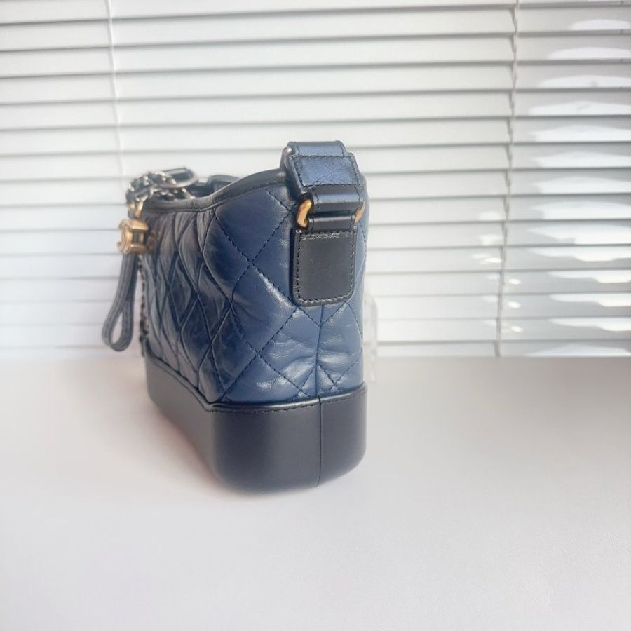 Chanel香奈兒 藍黑拼色流浪包 小號 25開無卡 經典菱格紋牛皮-3