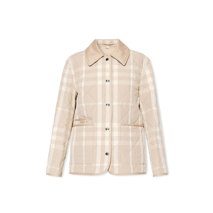 Burberry Check Diamond Quilted Nylon Barn Jacket for Women in Soft Fawn - 8066087-Soft_Fawn_Check ( Size: M )-0