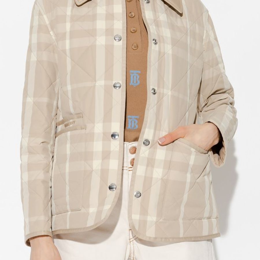 Burberry Check Diamond Quilted Nylon Barn Jacket for Women in Soft Fawn - 8066087-Soft_Fawn_Check ( Size: M )-1