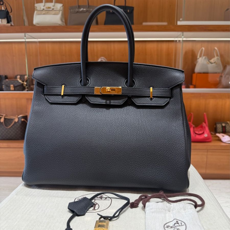 Hermes Birkin 35cm TOGO 愛馬仕鉑金包 框R刻 黑色/金扣-5