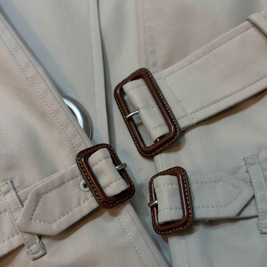 BURBERRY英國淺灰標誌圓形孔眼長風衣UK8-6