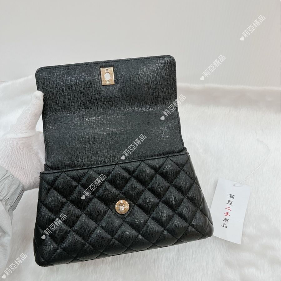 莉亞精品♡Chanel A92990 手把 handle 黑金 二手-12