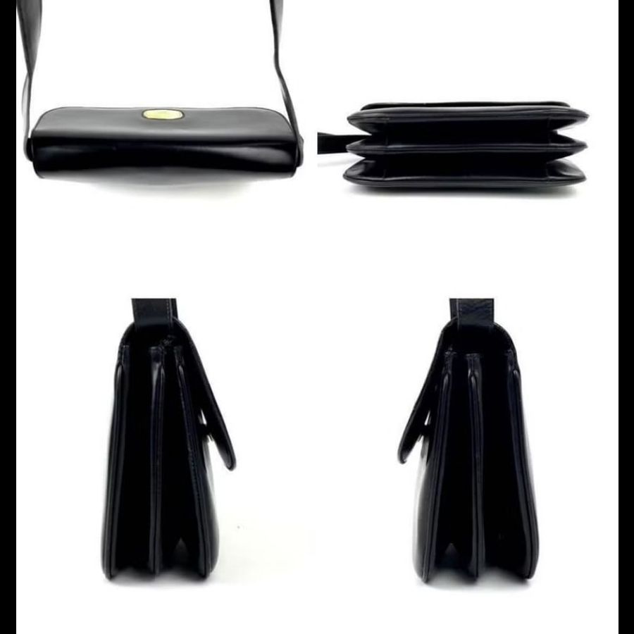 【LA LUNE】絕版古董包 Celine 黑金色側背包 斜背包 皮革包 單肩包 中古包-6