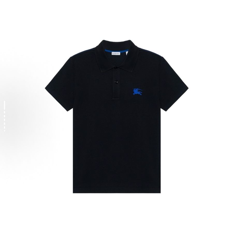 Burberry馬術騎士徽標刺繡修身短袖Polo衫 男款 黑色-0