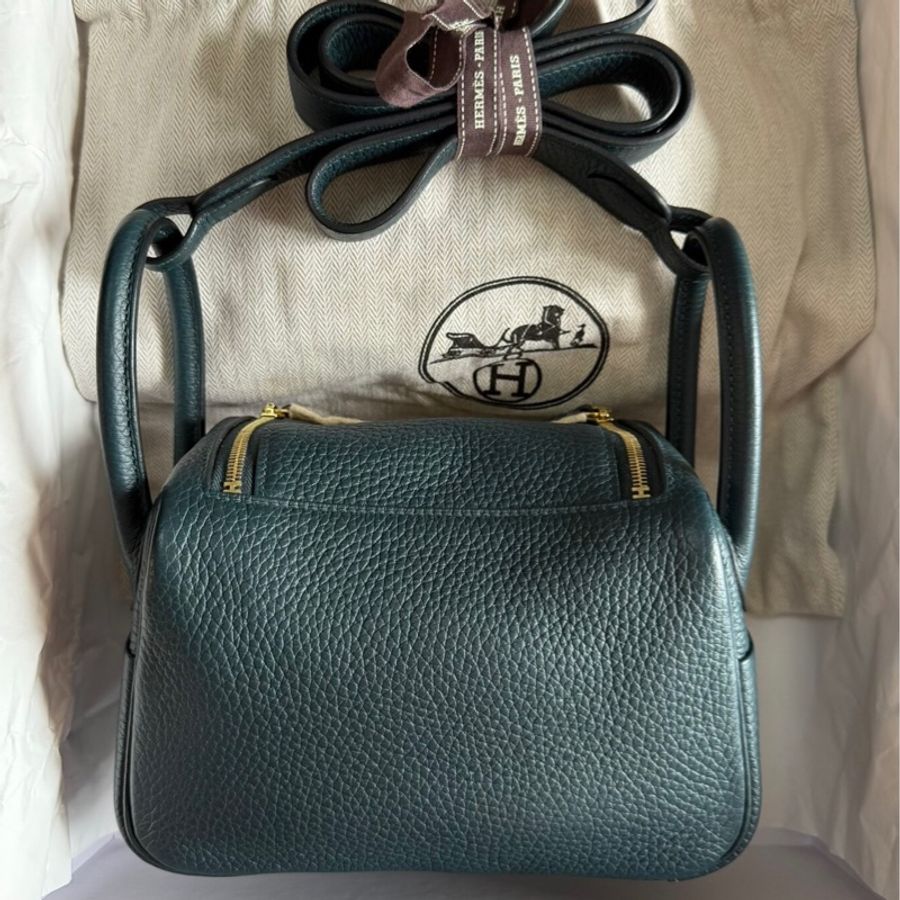 🌈Hermes💚Mini Lindy一代💚松柏綠金扣🌟99新🌟TC皮🌟-7