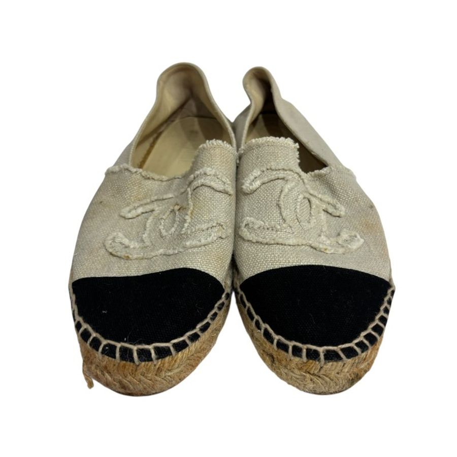 【美收精品】CHANEL黑頭白布平底鞋 4-551-2