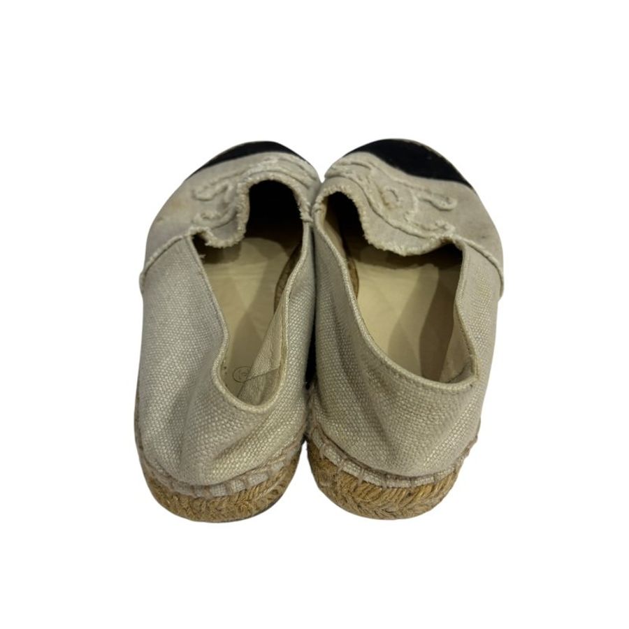 【美收精品】CHANEL黑頭白布平底鞋 4-551-3