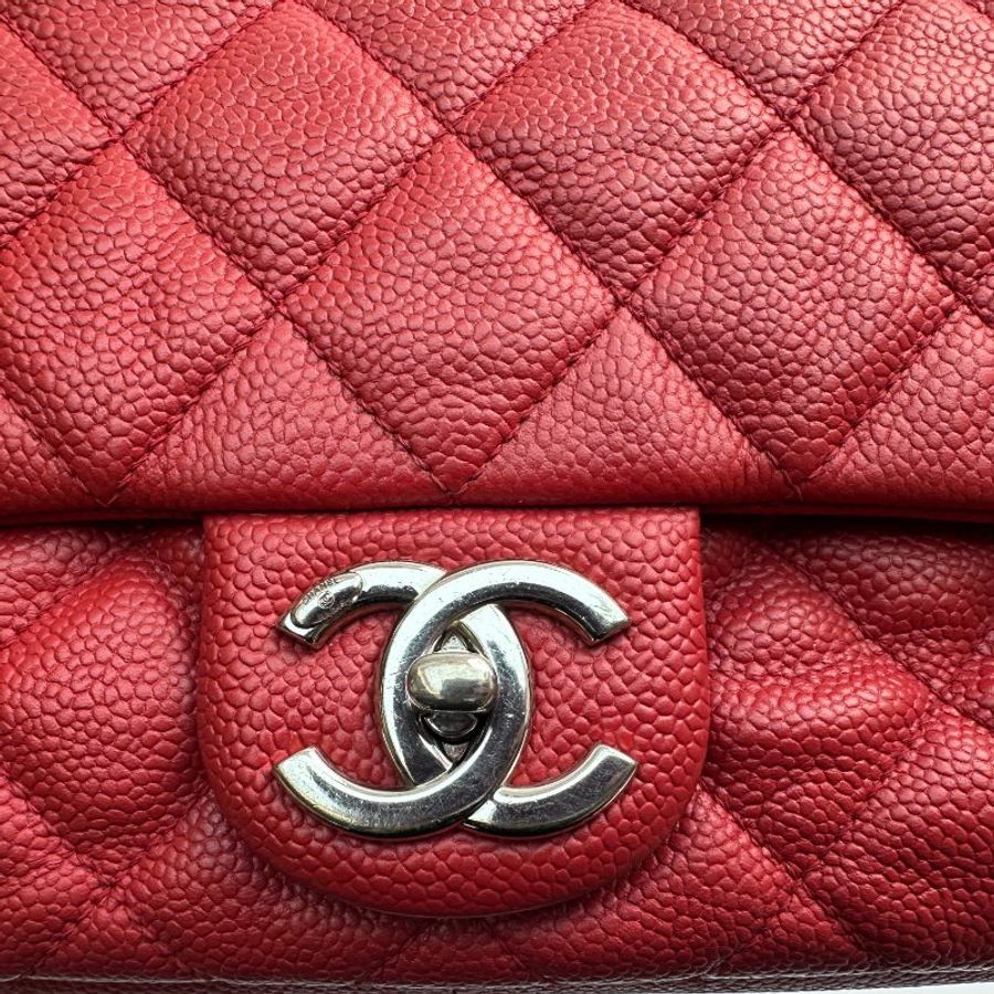 Chanel 香奈兒 紅色粒面小牛皮斜背包-6