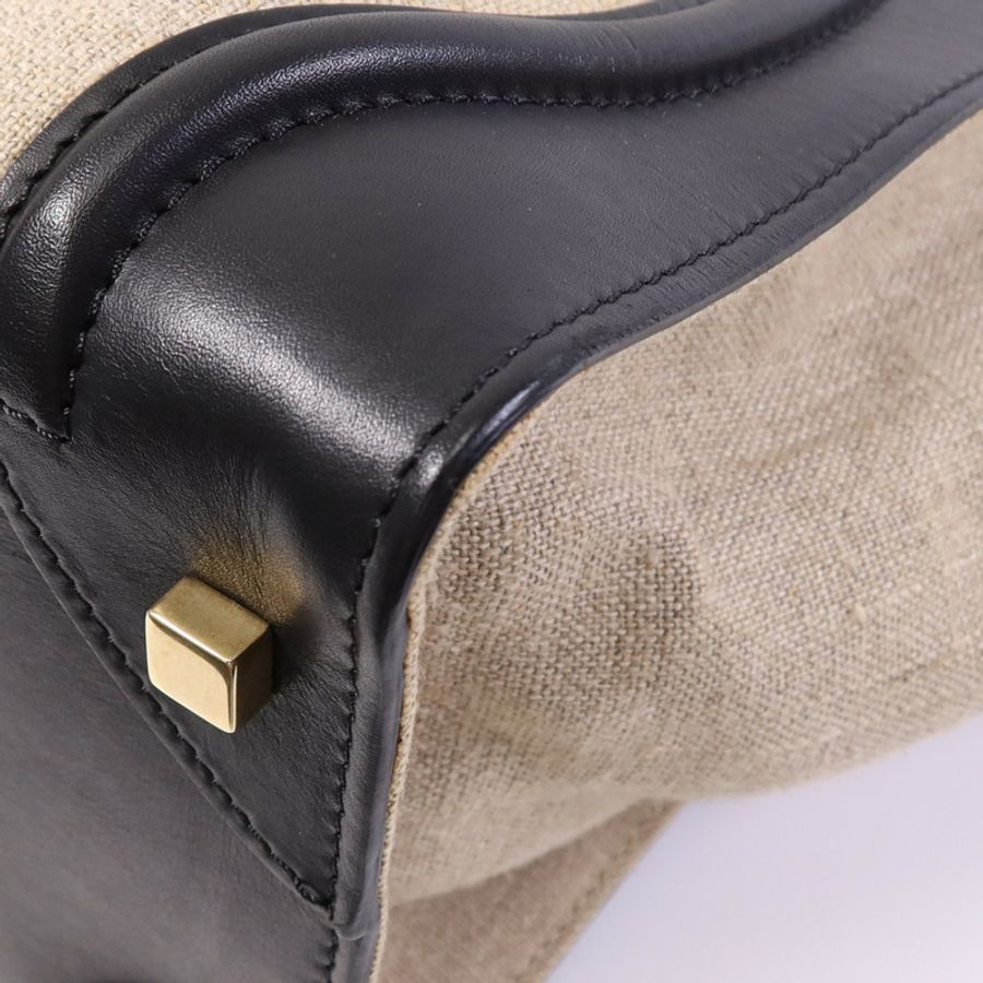CELINE 麻質/牛皮皮革Mini Luggage金扣手挽袋-4