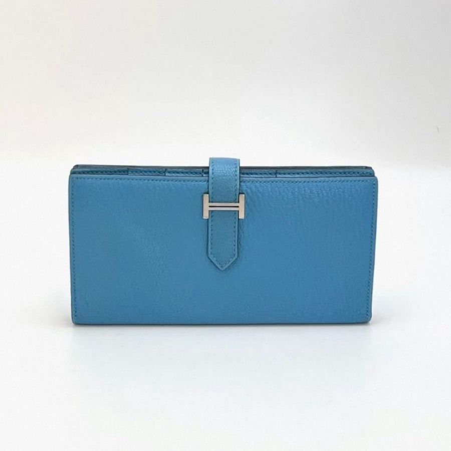 HERMES 藍銀H扣長款錢包 17.5*9.5*1 9新-0