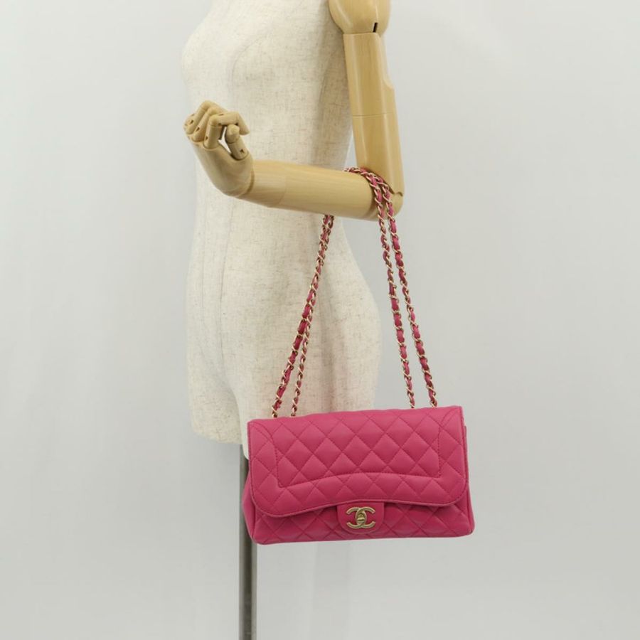 【日本直送】香奈兒 (CHANEL) 絎縫鏈條單肩包 羊皮 粉紅色 金 CC 標誌 正品 yk19844A-27