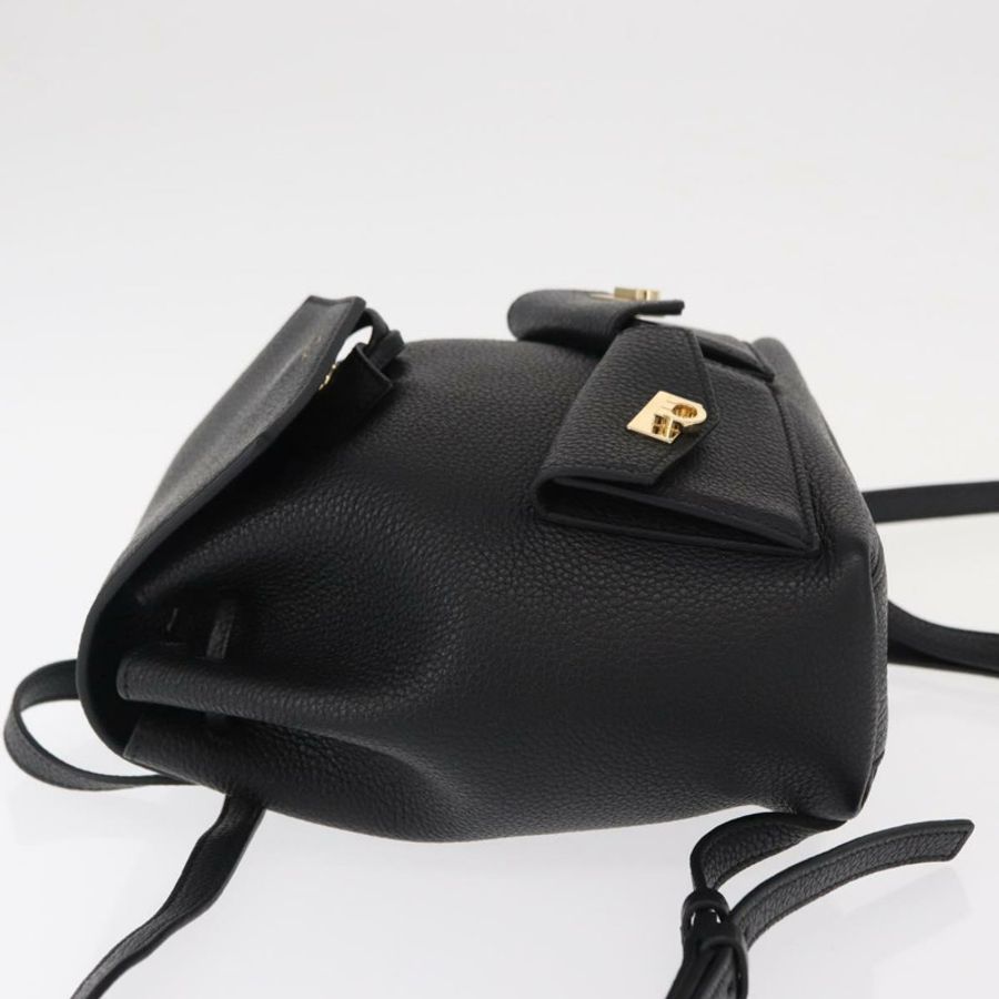 【日本直送】Salvatore Ferragamo Gancini 皮革雙肩包 黑色 金色 正品 154075SM-3
