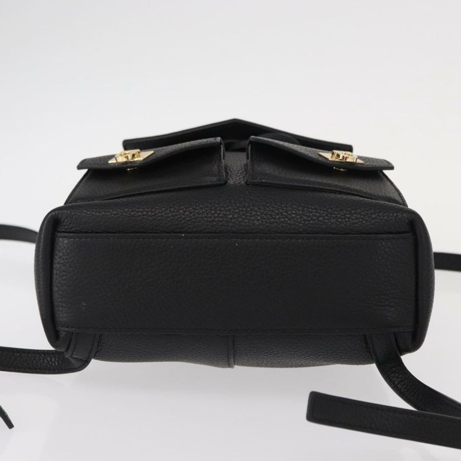 【日本直送】Salvatore Ferragamo Gancini 皮革雙肩包 黑色 金色 正品 154075SM-4