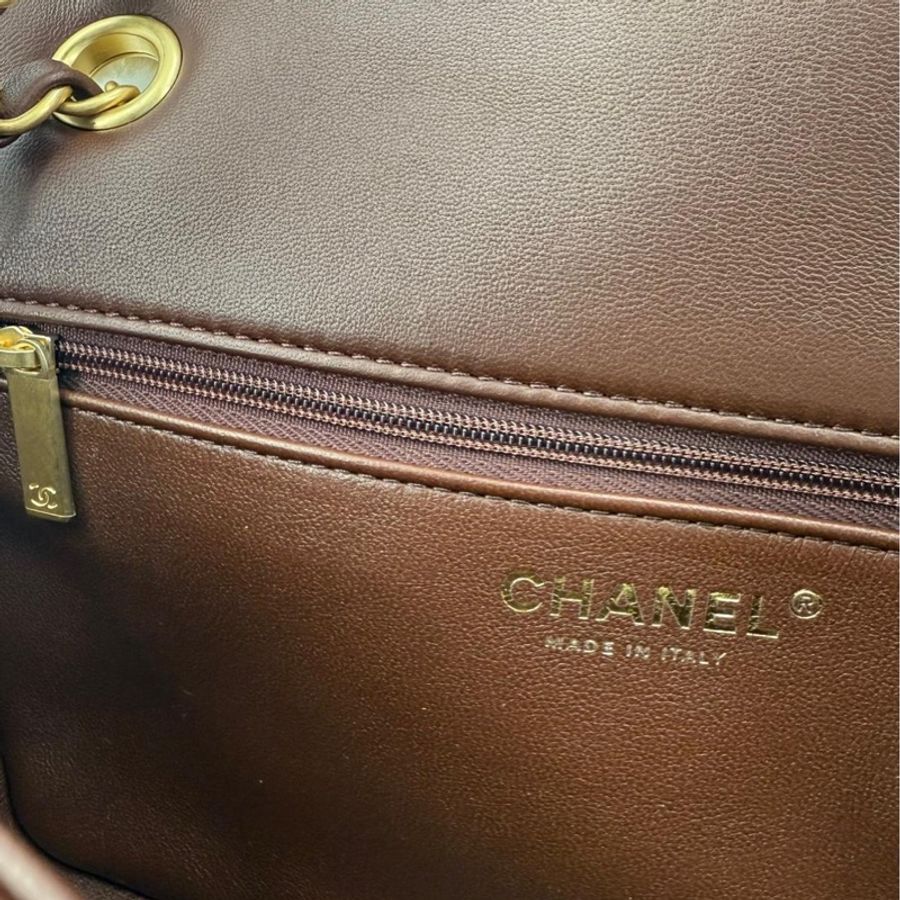 Chanel 25K Beige Shearling and Brown Lambskin Flap Bag with Gold Hardware-4