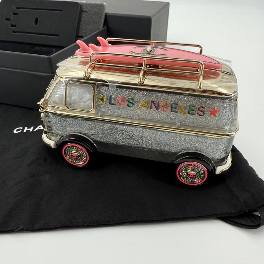 Chanel Cruise 24C Silver Glitter Lucite, Multicolor Rhinestone & Enamel Hollywood Mini Van Minaudière with Light Gold Hardware-1