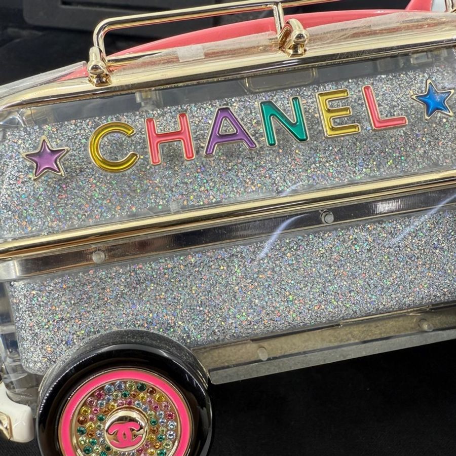 Chanel Cruise 24C Silver Glitter Lucite, Multicolor Rhinestone & Enamel Hollywood Mini Van Minaudière with Light Gold Hardware-4