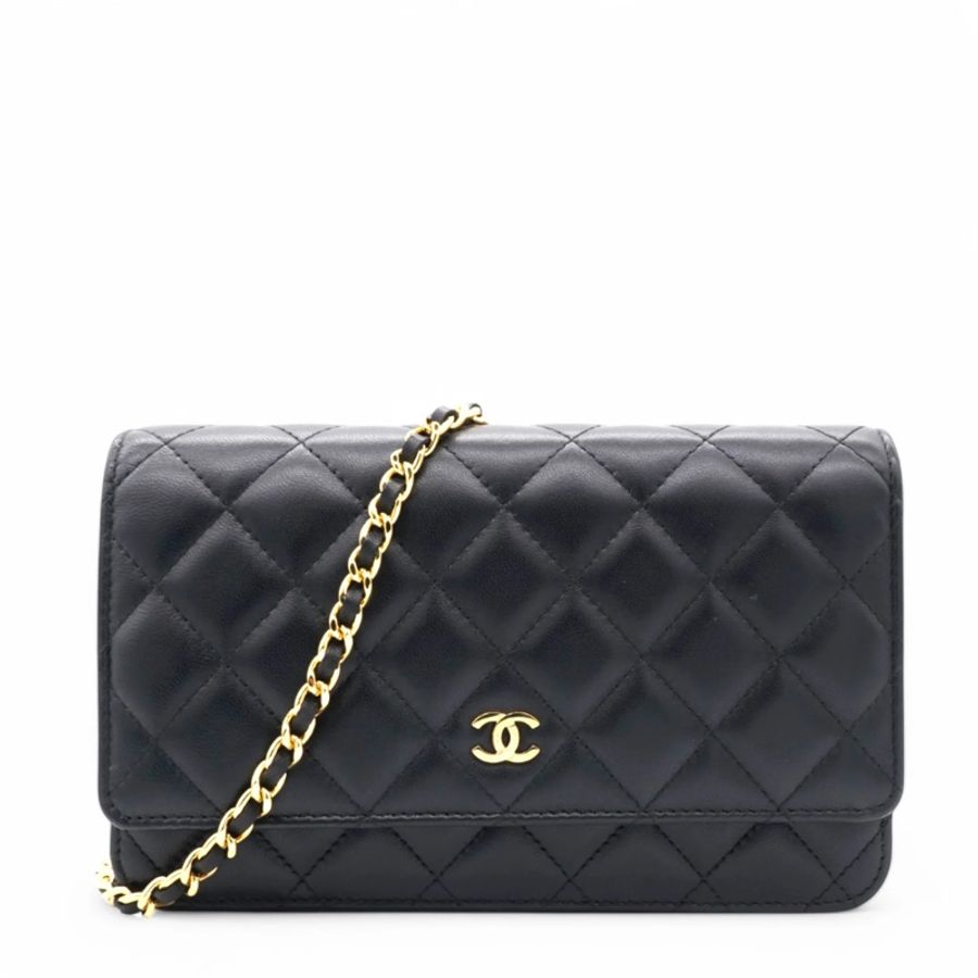 Chanel 雙C經典不敗款黑金小羊皮woc-0