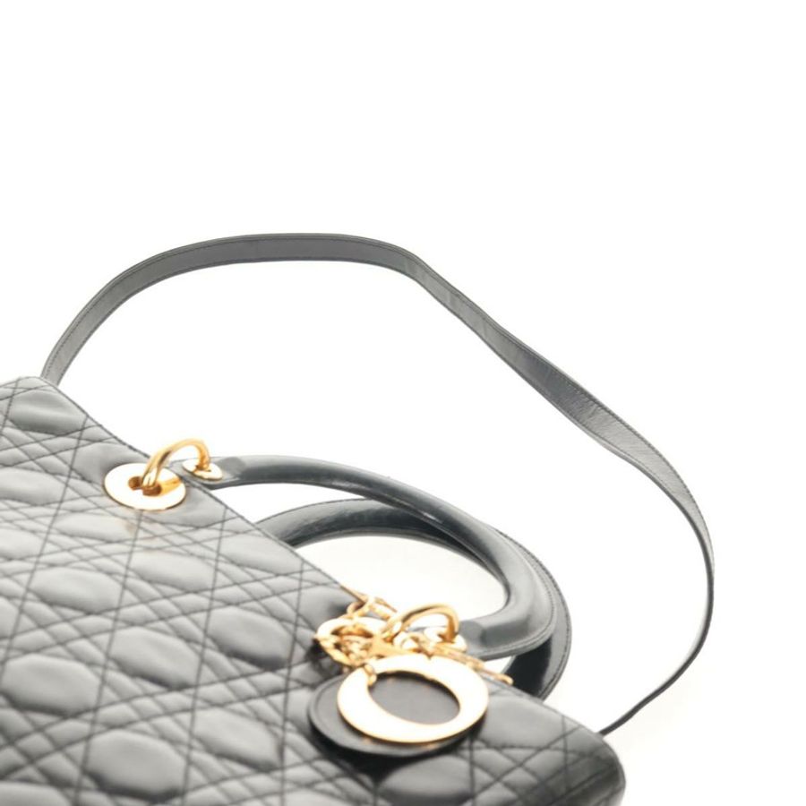 【日本直送】Christian Dior Canage Lady Dior 手提包,羊皮材質,黑色金色雙肩包,正品,貨號 148689V-14