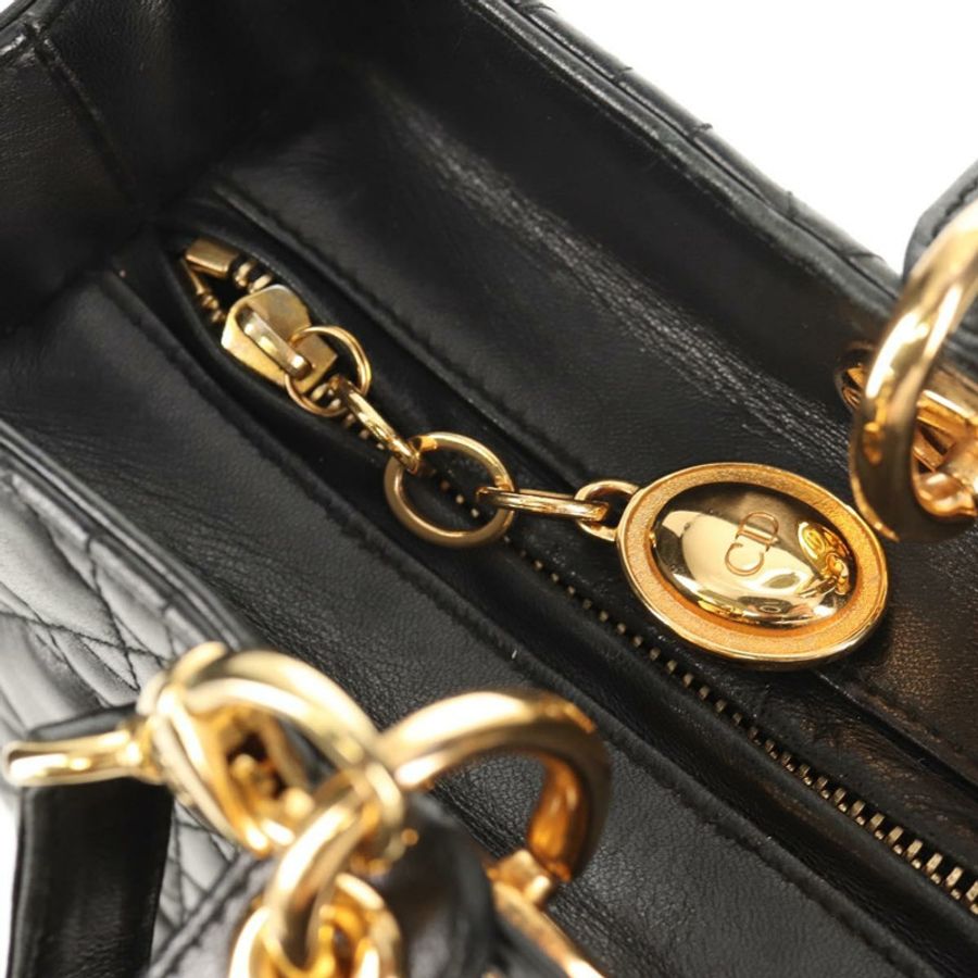 【日本直送】Christian Dior Canage Lady Dior 手提包,羊皮材質,黑色金色雙肩包,正品,貨號 148689V-20