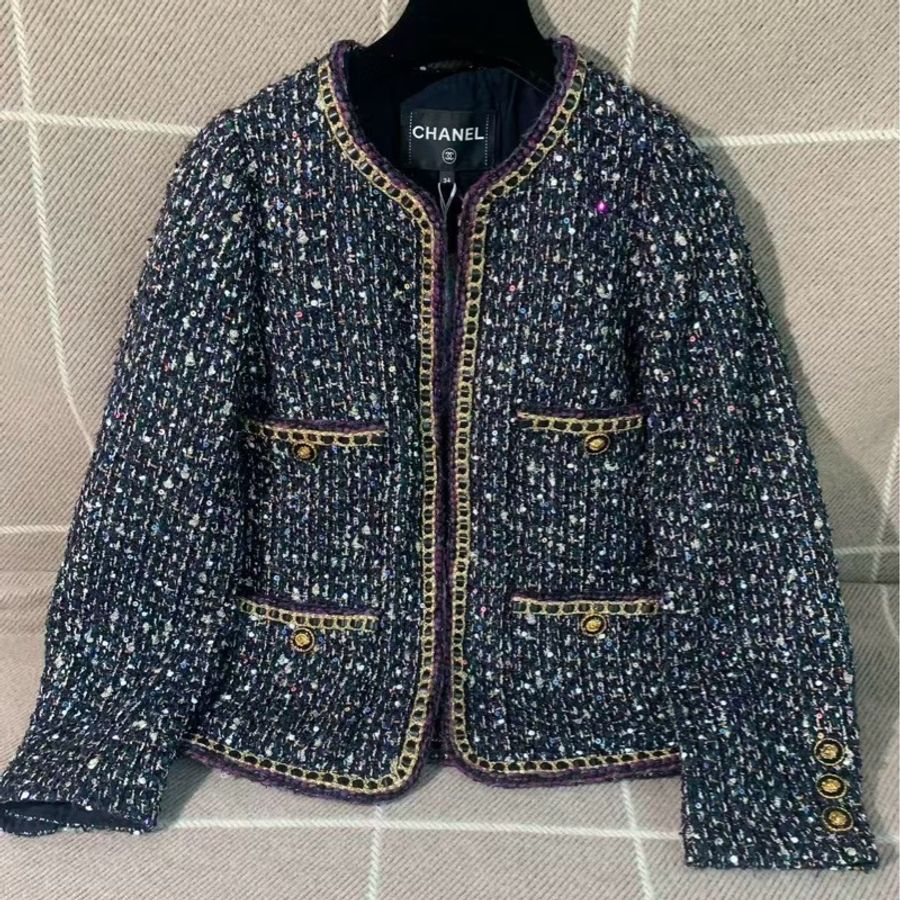 二手98新Chanel香奈兒 城堡系列圓領四口袋亮片編織外套34碼,肩寬38cm,衣長58cm,腰圍88cm,王一博同款-0