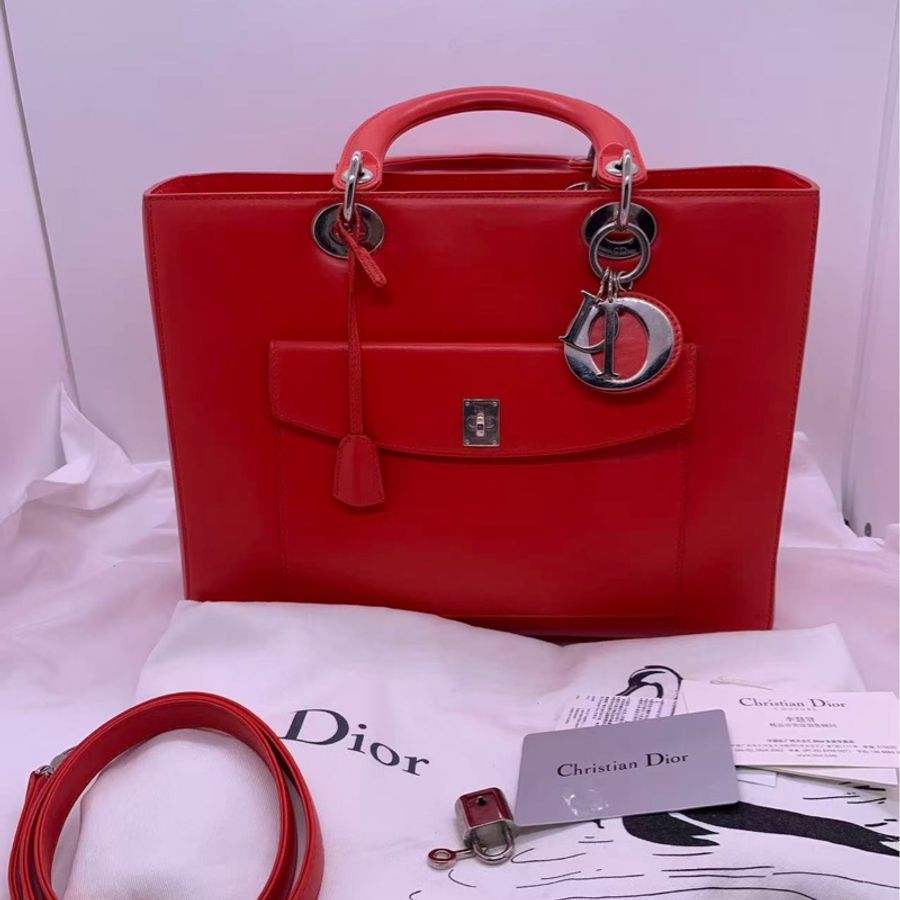 Dior迪奧雙面信封公文包紅,配件塵袋肩帶鎖鑰匙-0