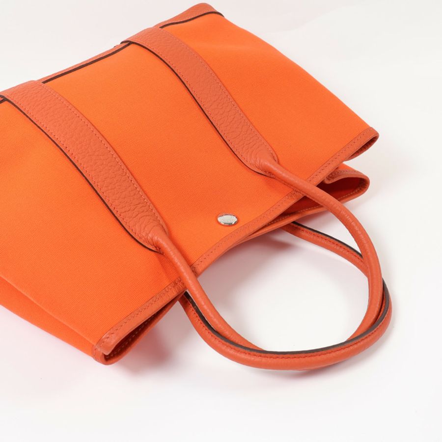 HERMES 帆布Garden Party TPM銀扣手挽袋Feu-4