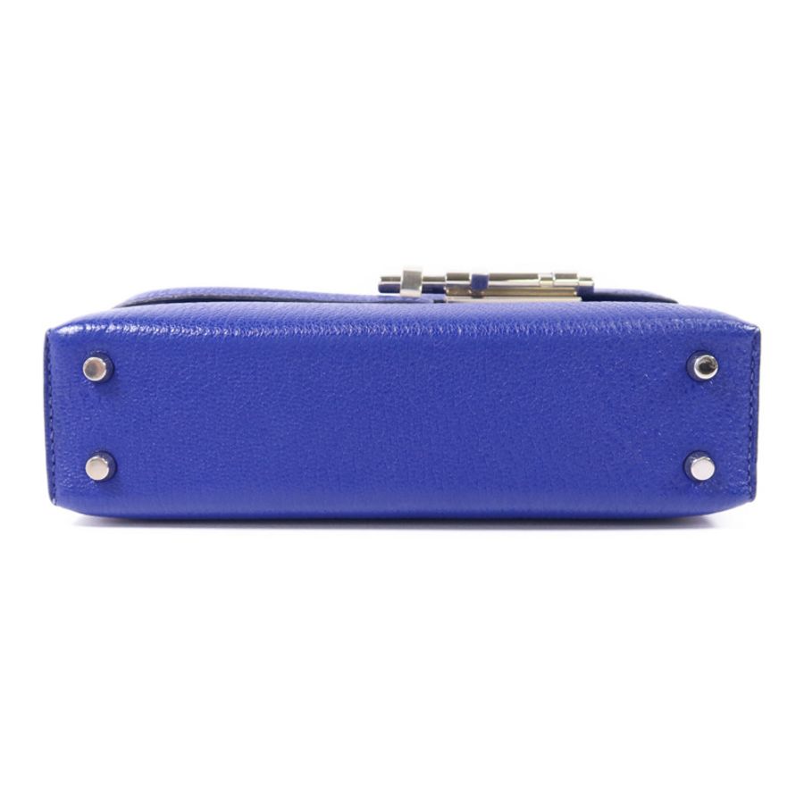 HERMES Chevre皮革Verrou Mini銀扣鏈帶肩背袋Bleu Electrique-3